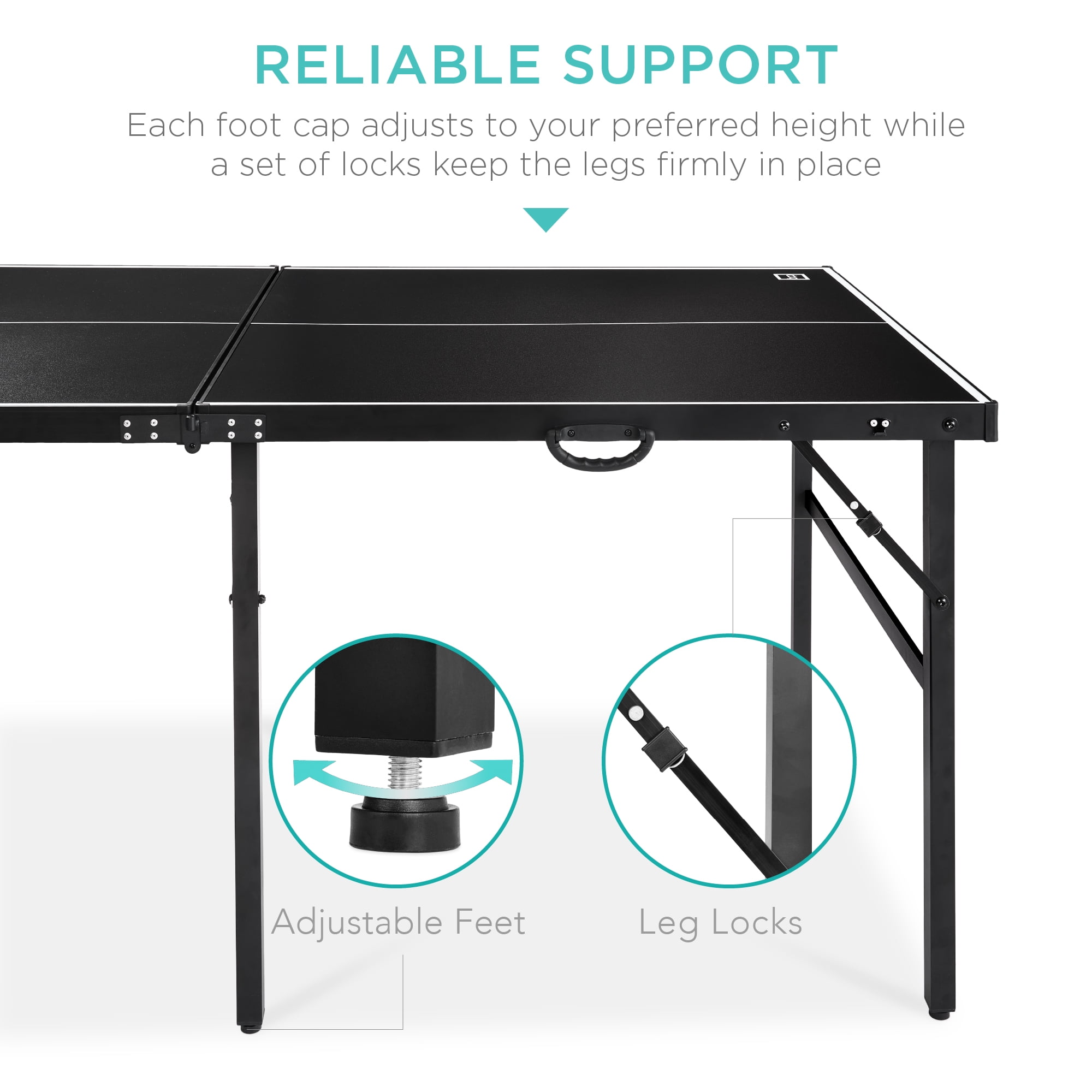 Best Choice Products 6x3 Foot Portable Ping Pong Table, Folding Mid-Size Indoor Outdoor Table Tennis Set - Black
