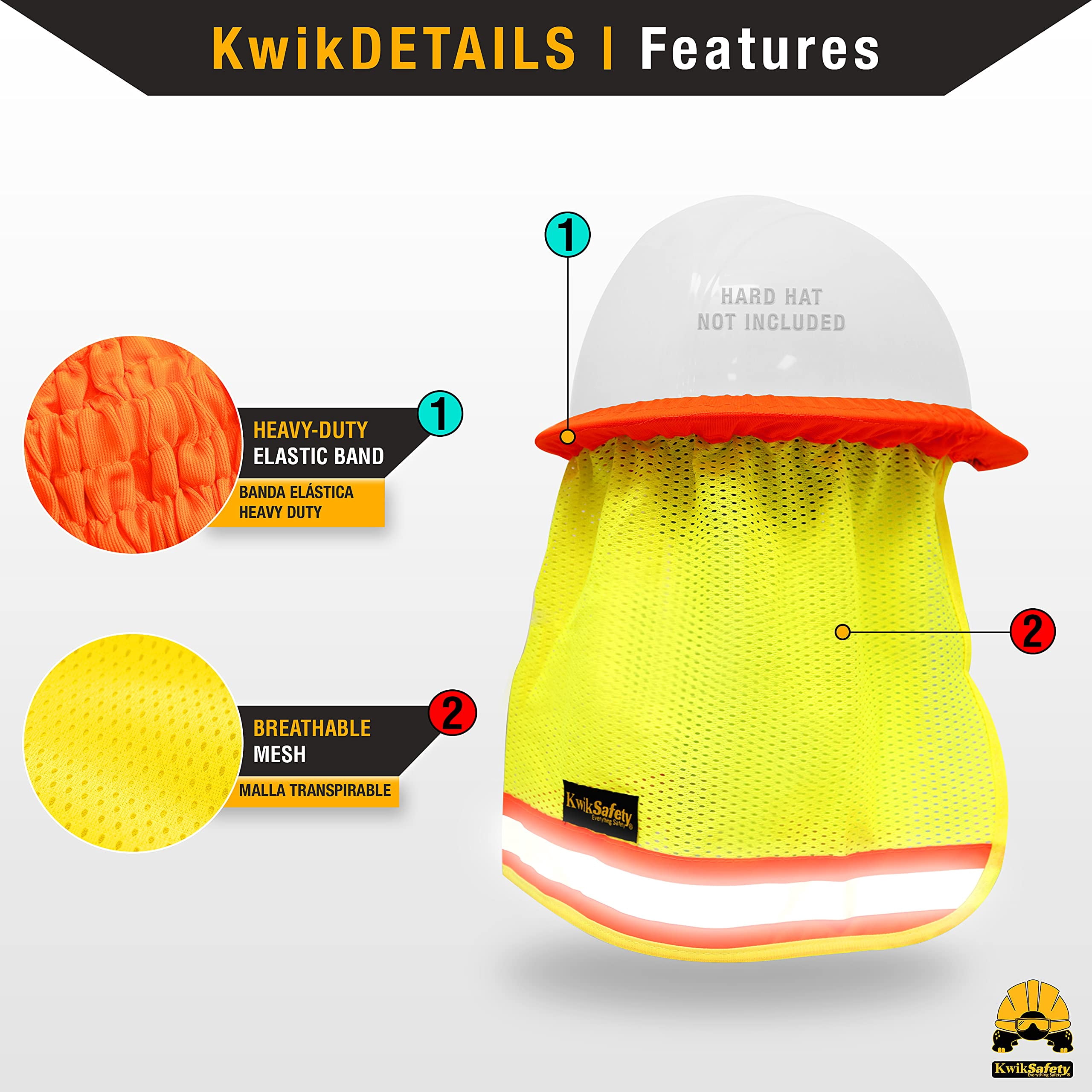 KwikSafety (Charlotte, NC) VADER Hard Hat Sun Shade (5 PACK) ANSI OSHA High Visibility Cooling Mesh Contrasting Reflective Hi Vis Regular Brim Neck Protection Construction Helmet Sun/Rain Shield Guard