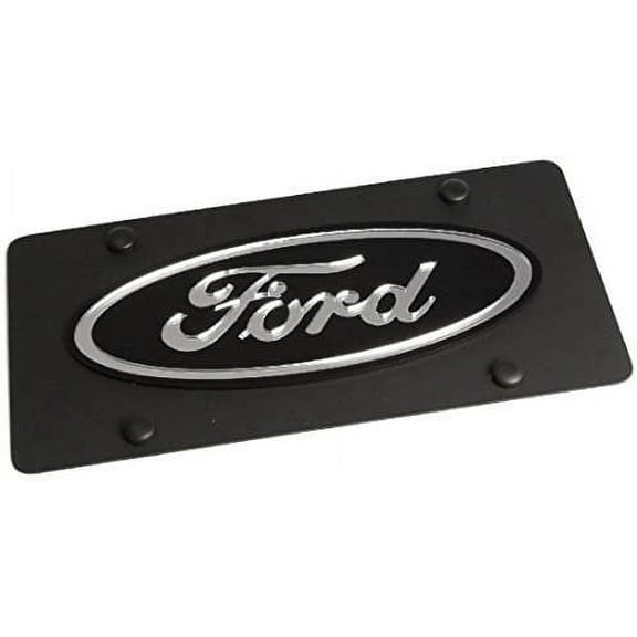 Ford License Plate - Black Steel with Mirrored Oval Logo