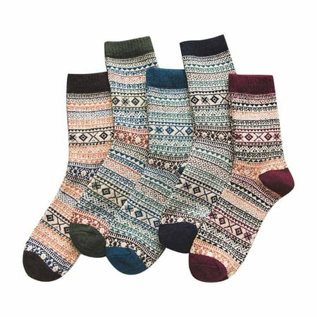 

Aoochasliy Christmas Socks Women Casual Winter Warm Thick Wool Vintage Colorful Knit Soft Socks 5 Pairs