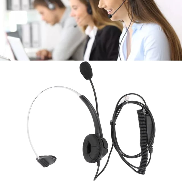 Auriculares Telefónicos, Conector RJ9 Negro Mono Auriculares Profesionales De Servicio Al Cliente Plug And Play Para Servicio Al Cliente Para Centros De Llamadas