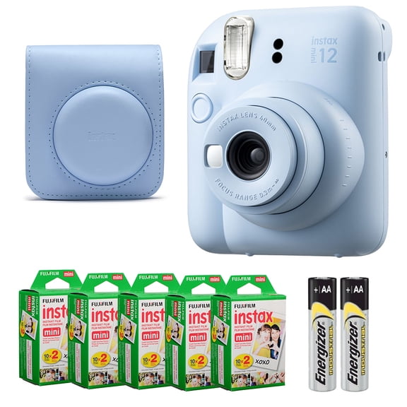 Fujifilm Instax Mini 12 Camera (Pastel Blue)   Case   Instax Mini Instant Film (100 Sheets)