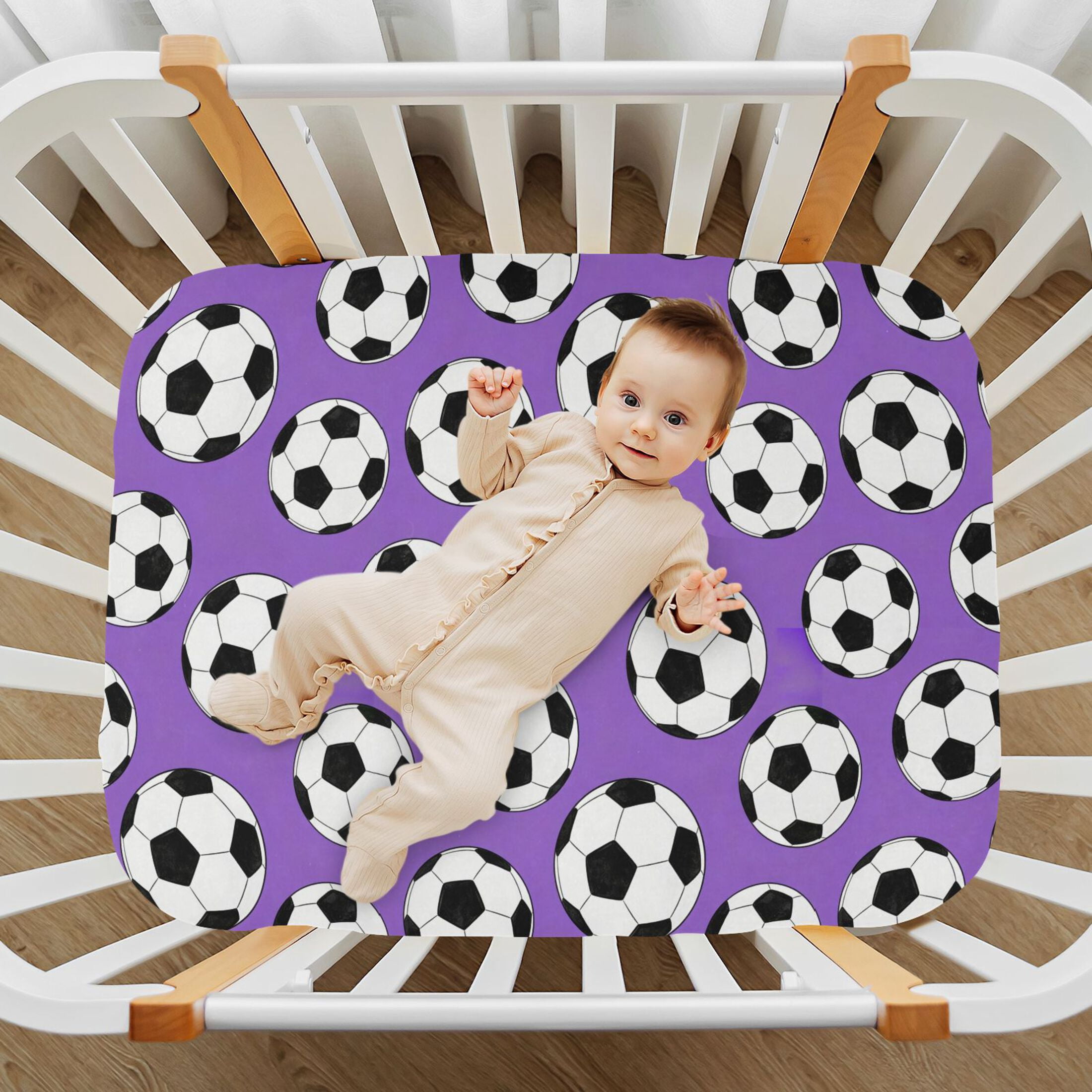 Baby Essentials 52”x 28”- Standard Cotton-like Modal Elastic- Purple Football Design Crib Sheets for Newborns and Toddlers