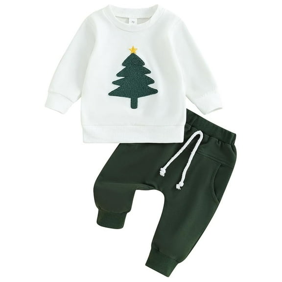 NAFUU Baby Boy Girl Christmas Outfit Cute Embroidery Long Sleeve Crewneck Sweatshirt And Pants Two Piece Set Toddler Boys Casual Outfit Vintage Outfits 3-6 Months