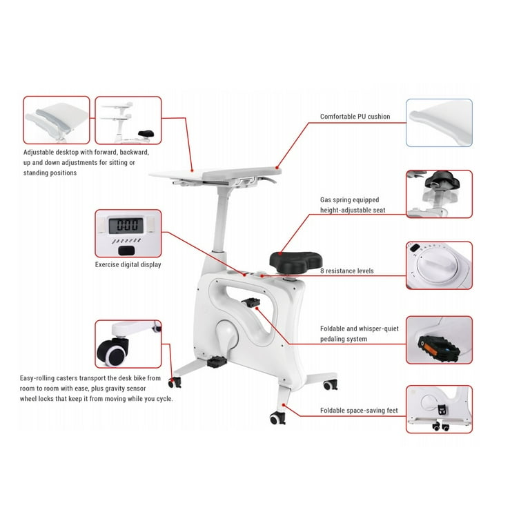 FlexiSpot Home Office White Under Desk Cycle Bike Chair With