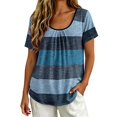 thumbnail image 2 of Lumistal Plus Size Women Summer Tops Thin Breathable Casual T-Shirts Striped Blouse Short Sleeve Top Basic Tee Fashion Leisure Tshirt for Women Going Out Tops XL-5XL Blue XXXL, 2 of 6