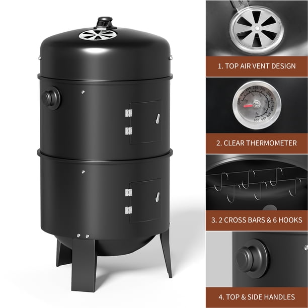 KingChii 3 in 1 Vertical Charcoal Smoker Grill BBQ Smoker for