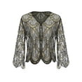 thumbnail image 4 of Kaerm Womens Hollow Lace Shrug Bolero Long Sleeve Sequin Cardigan Tops Dress Cover Up Gold One Size, 4 of 7