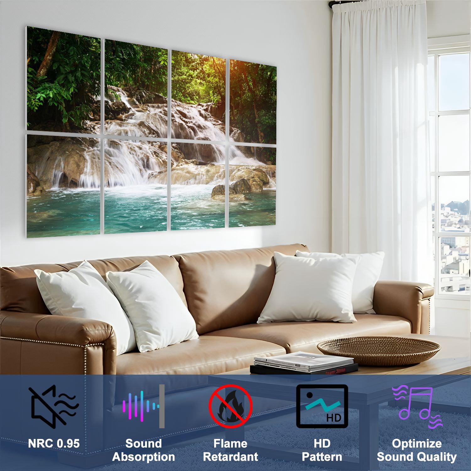 Forest 8 Pack Art Acoustic Panels Sound Absorbing Dunn River Falls Jamaica Decorative Soundproof Wall Panels Self Adhesive for Nursery Game Room Bedroom 48"x32"