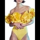 thumbnail image 2 of Traje de Baño de una Pieza para Mujer, Falda Cruzada, Pareo, Bikini con Estampado Floral Retro. Traje Amarillo L, 2 of 8