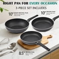 thumbnail image 3 of Vivicreate 3-Piece Nonstick Frying Pan Set, Aluminum Skillet Set (8.5", 10", 10" Deep), Easy Clean, Fast Heating, for Gas, Electric & Induction, 3 of 6