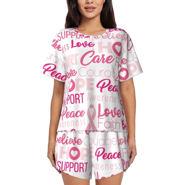 Fotbe Breast Cancer Pink Ribbons Awareness (2) Conjunto de Pijama Estampado para Mujer, 2 Piezas, Ropa de Dormir con Camiseta de Manga Corta y Shorts Suaves-4X-Large