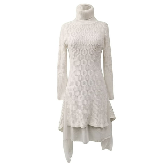 Fjofpr Plus Size Dresses Knit Dresses for Women Plus Size Turtleneck Casual Long Sleeve Solid Color Loose Hip Wrap Sweater Dress