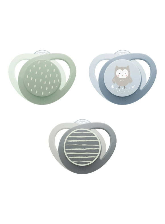 NUK Orthodontic Pacifier, Neutral, 0-6 Months, 3-Pack Variety, Featuring a Glow-in-the-Dark Pacifier