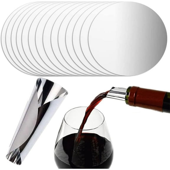 NOGIS 50pcs Silver Red Wine Pourer Disc Slice Reusable Flexible Drip Stop Pour Spouts Disk for Wine Beverage Beer Liquid Dispenser
