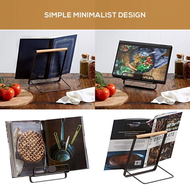 WATUNID Support Livre Cuisine Vintage Métal Noir Avec Chaînes Lestées - Pliable Et Portable Pour Recettes