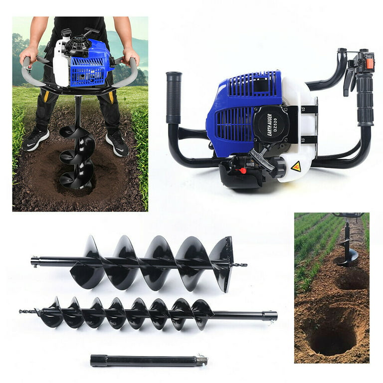 OUKANING 52CC Gas Powered Post Hole Digger Power Engine Motor 8 Auger Bit Extension  rod 