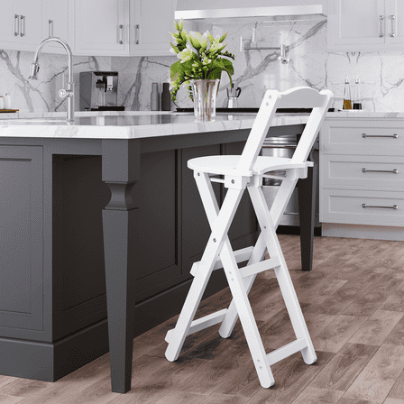 Gtouse Folding Bar Stool, Counter Height Bar Stools, White Wood Bar Chair with Back for Kitchen Island
