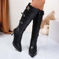 thumbnail image 2 of Dasayo Pointed Toe Women's Boots Mid-Calf Black Dress High Heel Buckles Business Faux Leather Boots Shoes for Women 36, 2 of 9