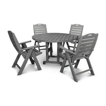 POLYWOOD Nautical 5 Piece Transitional Outdoor Folding Dining Table Set, Gray