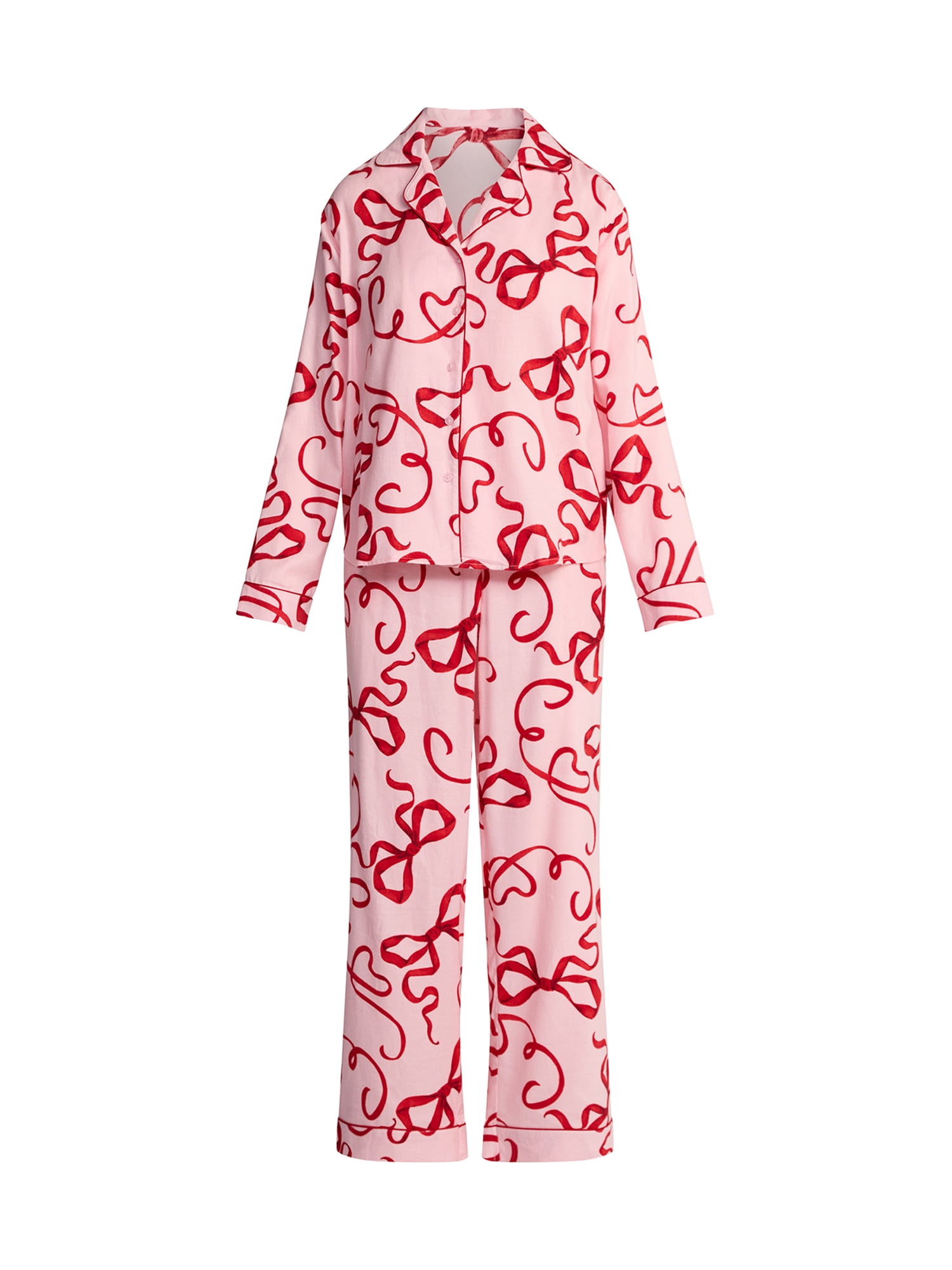 Joyspun Women's Long Sleeve Flannel Sleep Top and Pants Pajama Set, 2-Piece, Sizes XS-3X