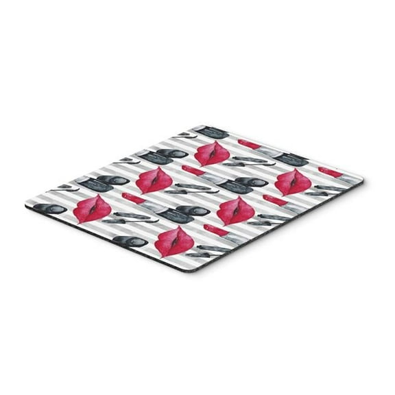 Watercolor Lipstick & Grey Stripes Mouse Pad - Hot Pad or Trivet