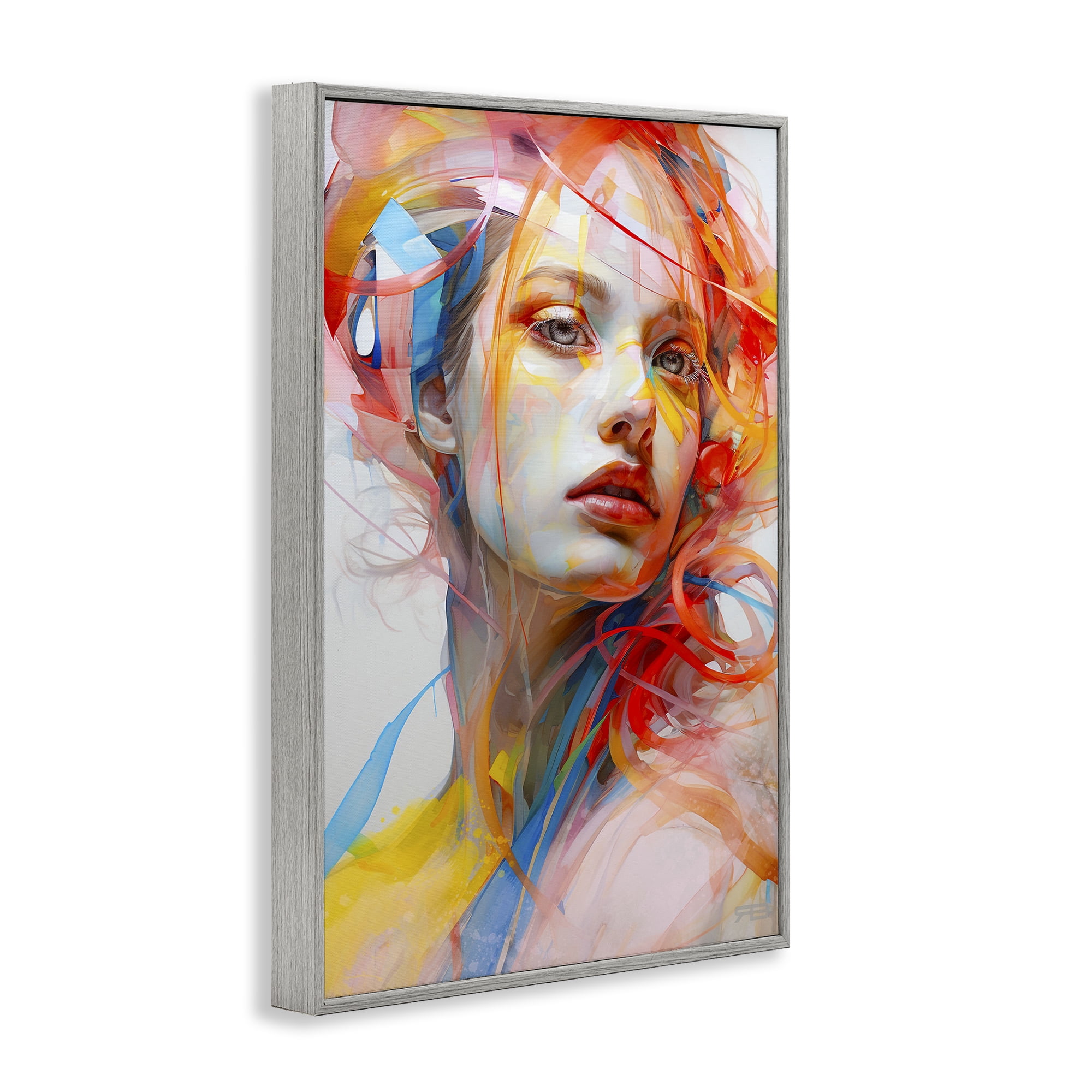 Stupell Industries Swirling Hair Portrait Novelty Painting Gray Framed Art Print Wall Art, 20 x 30