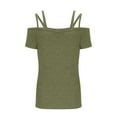 thumbnail image 3 of Wenyuyu Womens Cold Shoulder Tops Summer Solid Cut Out T-Shirts Double Straps Short Sleeve Going Out Blouses Green M, 3 of 6
