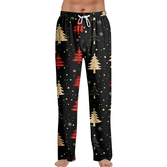WTOBBY Men's Loose Fit Anime Print Pajama Pants, Christmas Design, Elastic Waist Drawstring for Yoga and Lounge, Soft and Breathable, Festive Style,Black L