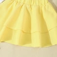 thumbnail image 4 of Odeerbi Toddler Girls Spring Fall Outfits Tulle Sleeve Shirt with Tiered Skirt Set College Style Solid Color V-neck Shirt Pleated Skirt Set Toddler Clothes Yellow, 4 of 6