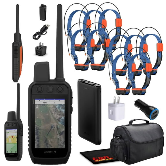 Garmin Alpha 300 Handheld Advanced Tracking And Training System For Hunting Dogs Bundle With 10x Garmin Dog Collars Alpha T20 Dog Tracker Collar With GPS   Field Bag   Portable Charger and More