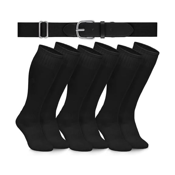 Eryueer3 Pairs Baseball Socks and Belt Combo Youth Boys Softball Football Socks and Elastic Baseball Belts for Boys Girls