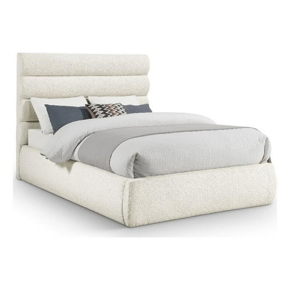 Meridian Furniture Adam Cream Boucle Fabric Full Bed