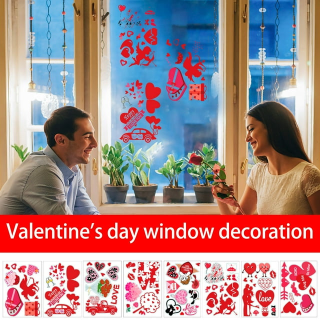 Valentine's Day Window Clings Decorations With Removable Window Sticker Decals For Home Decorations