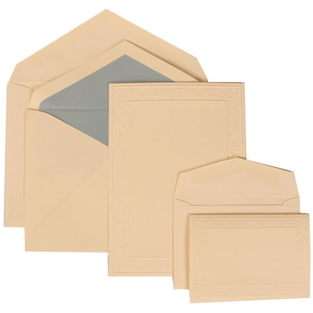 JAM Paper® Wedding Invitation Combo Sets, 1 Small & 1 Large, Ivory Card with Metallic Blue Lined Envelope and Embossed Garden Border, 150/pack