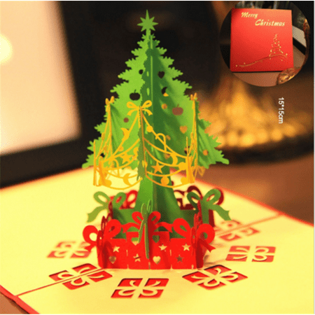 Paper Cutting Christmas Cards 3D Pop Up Paper Card Christmas Tree Xmas Greeting Holiday Lovely Birthday Gift ()