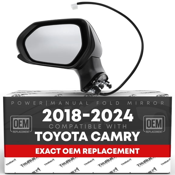 Driver Side Mirror - Compatible with 2018-2024 Toyota Camry - Powered Adjustment, Manual Folding, Flat Glass - Black, 5H3P - OEM 8794006800, TO1320366, TO1320382