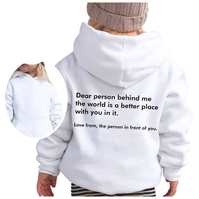 PMVFHDE Liquidation Chandails en Molleton Col Rond Sweat à Capuche Fille Manches Longues Chandail en Molleton Doux Graphique Hoody Enfants Mignon Pulls Haut Vêtements pour Filles Blanc,150
