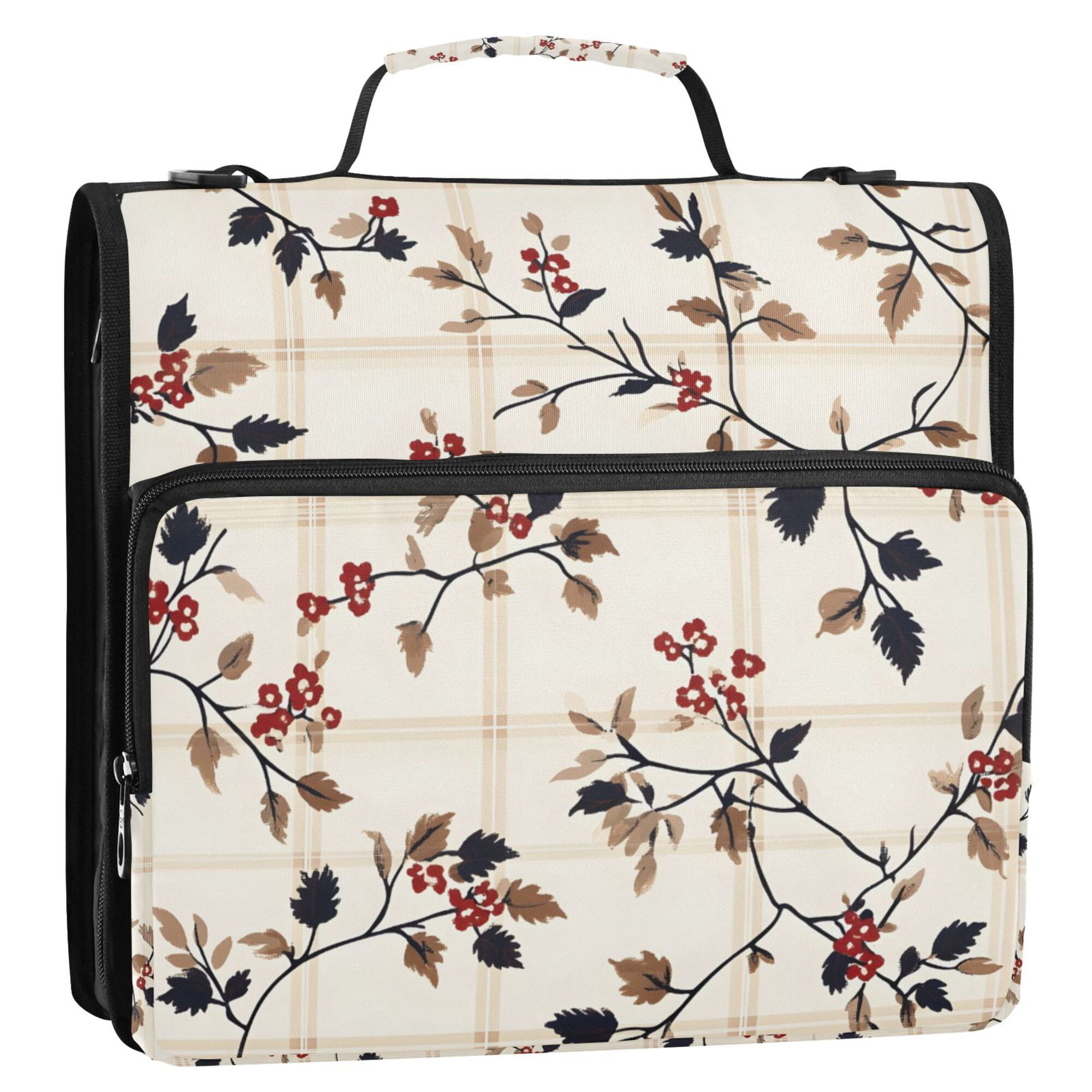 FORMRS Zipper Binder with Shoulder Strap 2-inch Ring 500 Sheet Capacity File Bag, Floral Plaid