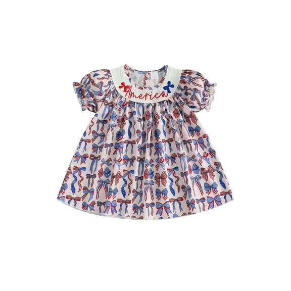 BemeyourBBs Kids Girl’s Dress, Short Sleeve Bow Embroidery Letters Summer Dress