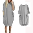 thumbnail image 2 of Women Summer Casual Dress Crew Neck Short Sleeve Babydoll Knee Length Midi Dresses Short Sleeve Tunic Shirt Dress Casual Loose Midi Dresses, 2 of 4