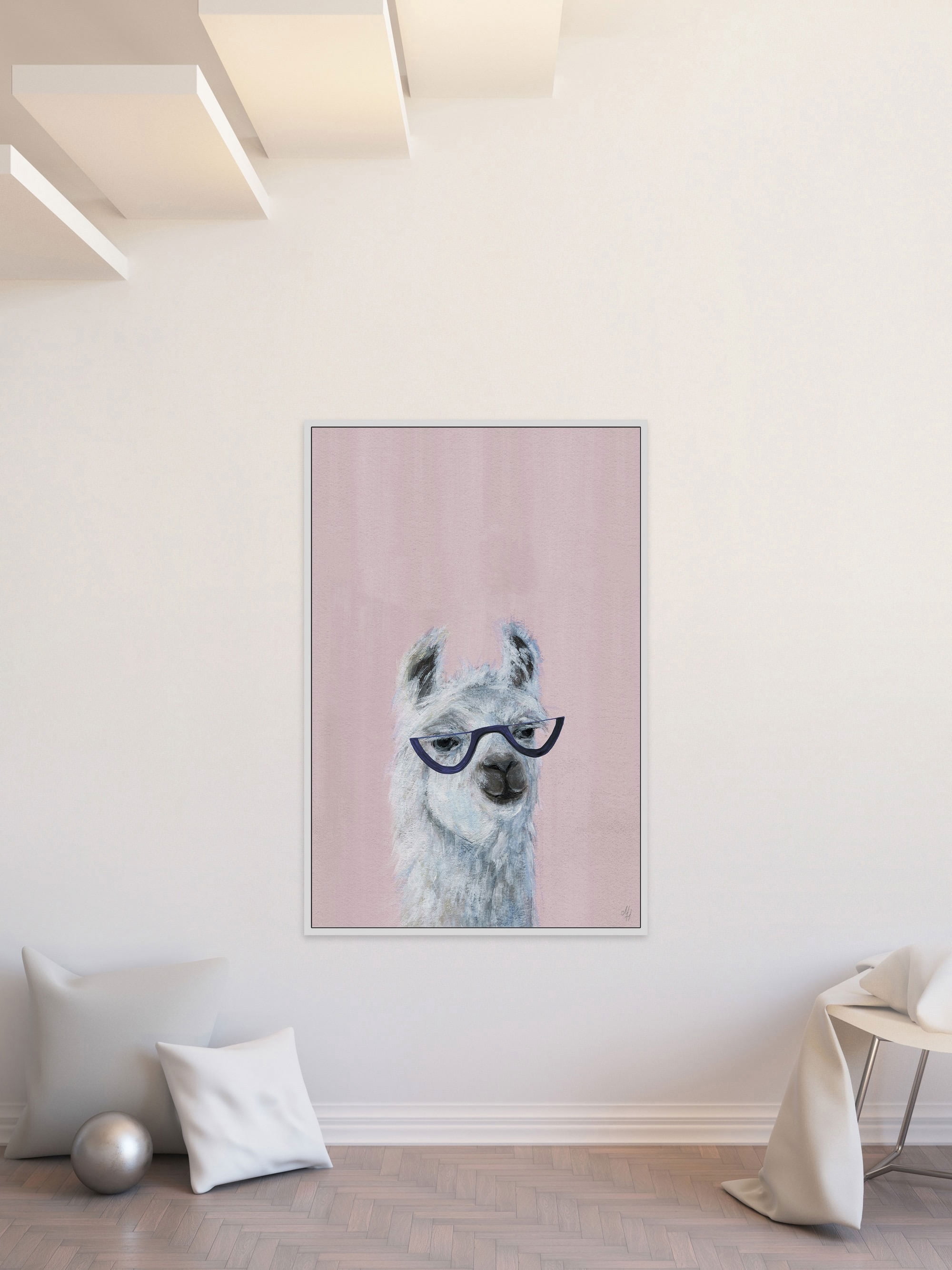 Studious Llama Floater Framed Painting Print on Canvas