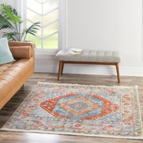 Unique Loom Paragon Collection Area Rug - Naples (8' 2" Square Salmon/Blue)