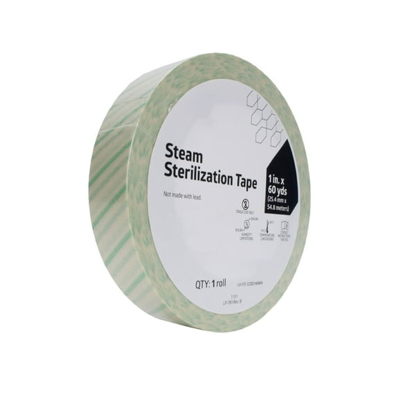 60 Yard Autoclave Tape 1 inch, Steam Sterilization, Indicates Sterilization for Dental, Surgical, & Tattoo Instruments, Heat Tape for Chemical, Dry Heat, & Autoclave Sterilizers