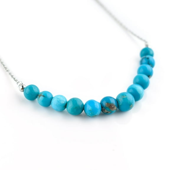 QNAVIC AA Real Blue Turquoise Stone Beads Handmade Dainty Necklace For Women, Crystals and Healing Stones, Birthstone Jewelry, Rhodium Plated 925 Sterling Silver Chain 18 Inch, Birthday Gift for Her