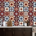 thumbnail image 2 of Mexican Talavera Peel and Stick Wallpaper Vintage Floral Burgundy Blue Beige Tones Tile Wall Mural 17.7in x 9.8ft Self Adhesive Removable Wall Paper Renter Friendly Wallpaper for Bedroom, 2 of 8