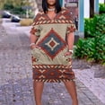 thumbnail image 1 of Robes d'Été Style Ethnique Imprimées 3D Femmes Vintage Mode Mode Urbaine Manches Courtes Poches Robe Col en V Longueur Genou Robe Midi, 1 of 7