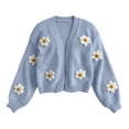 thumbnail image 4 of Maqroz Fall Cardigans for Women Long Sleeve Open Front V Neck Chunky Knit Sweaters Featuring 3D Floral Daisy Applique Cute Boho Outerwear Vintage Tops, 4 of 9