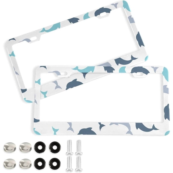 Coolnut Dolphin License Plate Frames 2pcs, Aluminum Universal Car License Plate Holder with Round Hole for US Vehicles, 12"x 6"