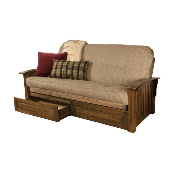 Kodiak Furniture Washington Frame-Rustic Walnut FinishTaxi Woodsmoke Mattress-Storage Drawers